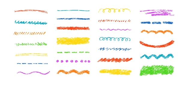 Hand drawn crayon scribble lines Doodle chalk marker line stripes collection Wavy chalk texture