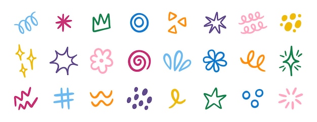 Hand drawn doodle elements set cute line art decorative design vector illustration