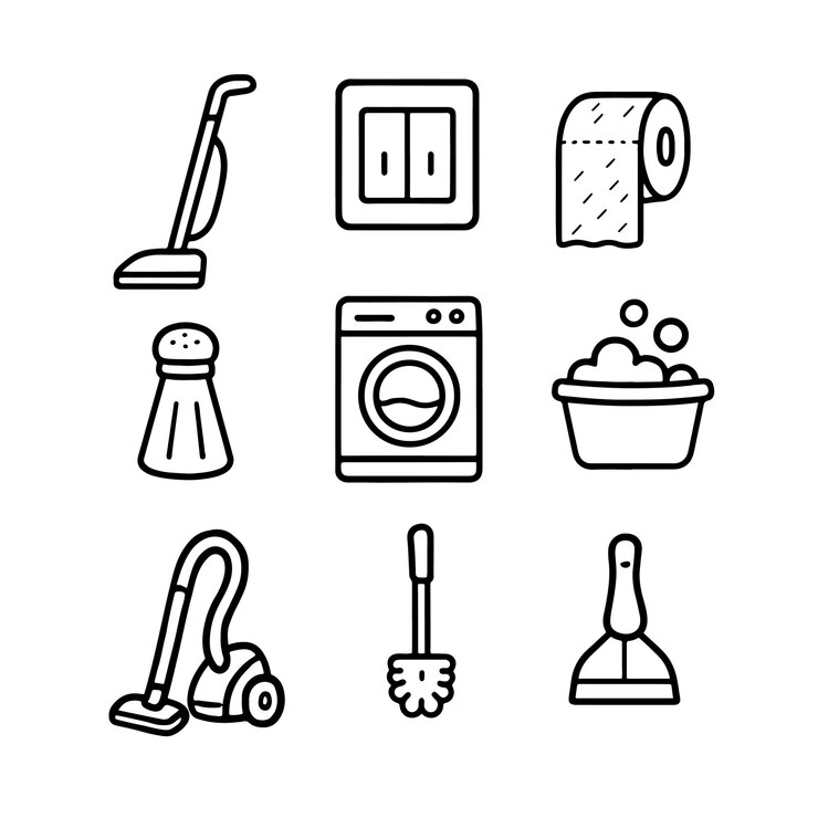 Vector hand drawn household and cleaning icons minimalist black ink doodle set