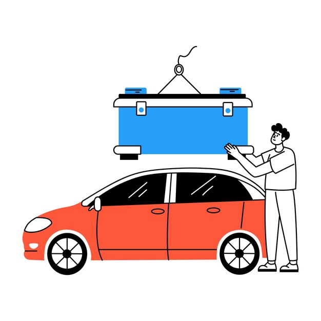 A hand drawn style illustration of installing battery