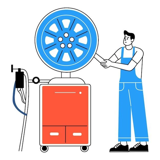 A hand drawn style illustration of tyre machine