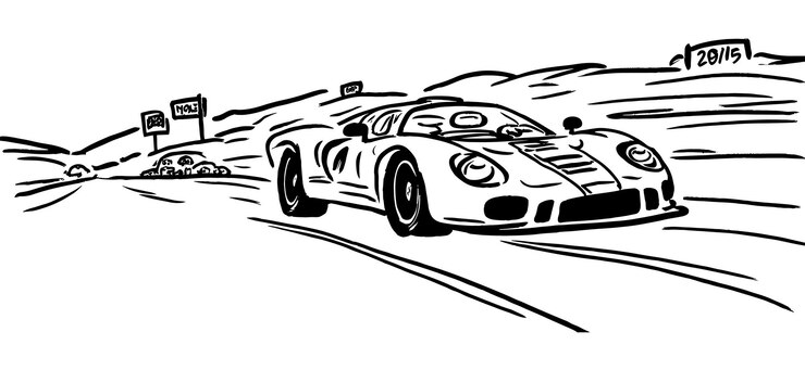 Hand drawn style race car isolated on white background
