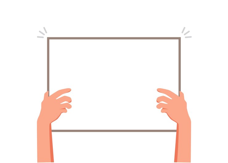 Vector hand holding a blank sheet of cardboard stock illustration
