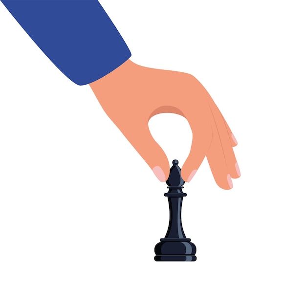 Hand holding chessman piece bishop Playing chess Chess game tournament