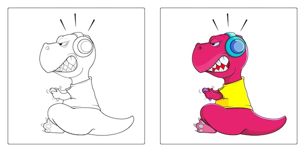Handdraw trex gamer para colorear vector premium