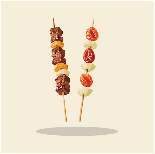 HandDrawn BBQ Kebab Sticks on Light Background sosaties