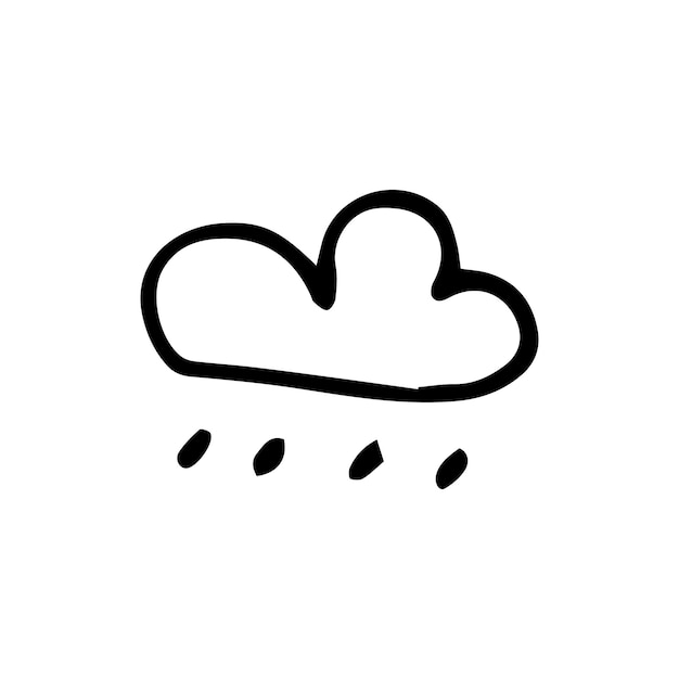 Handdrawn doodle icono de lluvia de nubes. Boceto negro dibujado a mano. Símbolo de signo. Elemento de decoración. Fondo blanco. Aislado. Diseño plano. Ilustración vectorial.