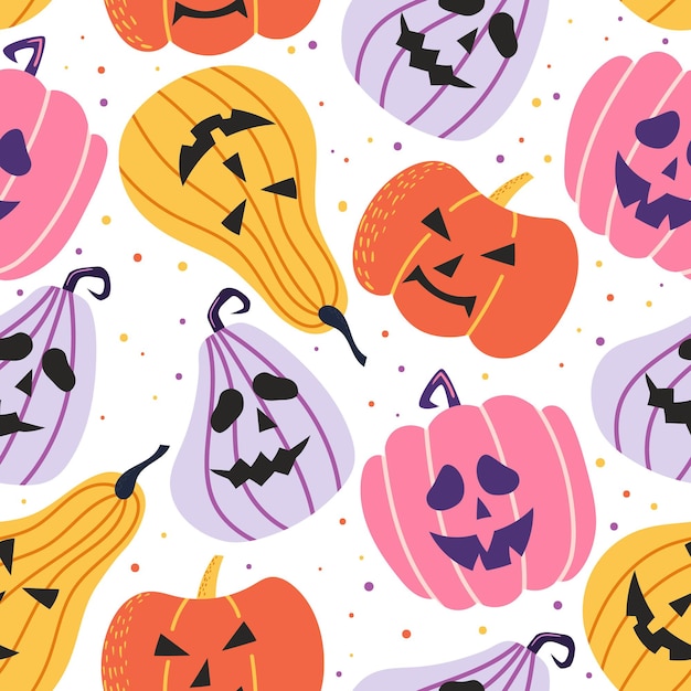 Handdrawn de patrones sin fisuras para la celebración de Halloween con calabaza
