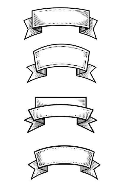 HandDrawn Retro Decorative Ribbon Banner Vector