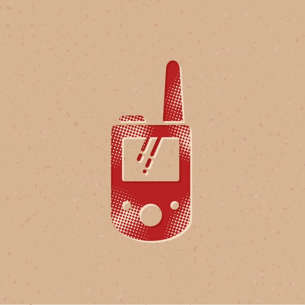 Handie talkie icono de estilo de semitono con ilustración de vector de fondo grunge