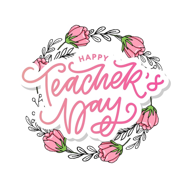 Handlettering Feliz Día del Maestro Ilustración vectorial Gran tarjeta de regalo de vacaciones para el Día del Maestro