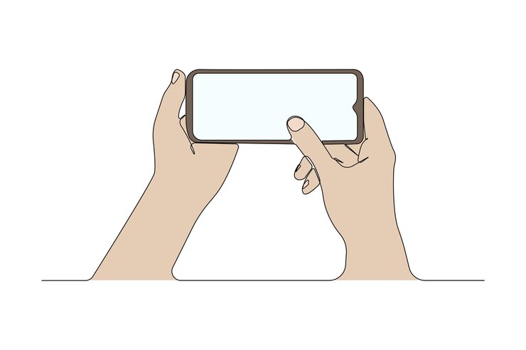 Vector hands recording video on a smartphone continuous outline vector holding smartphone line art drawing
