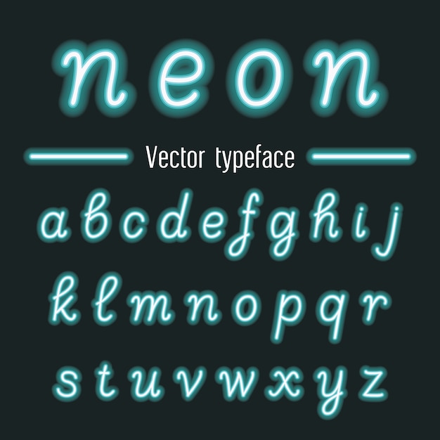 Handwritten vector neon light alphabet