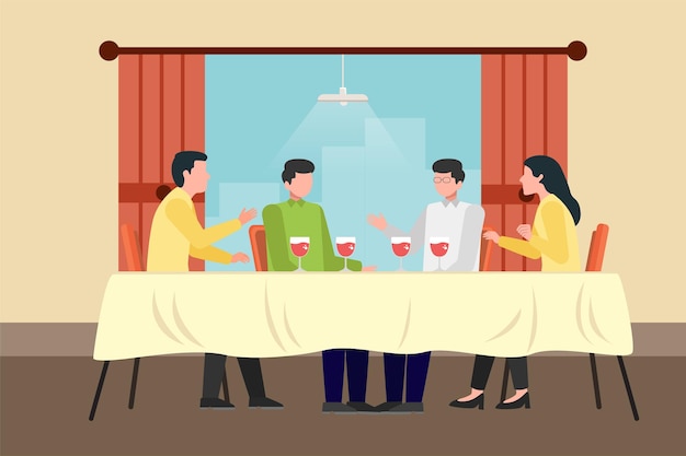 Hangouts con comida y bebidas Ilustración vectorial plana de colores aislada