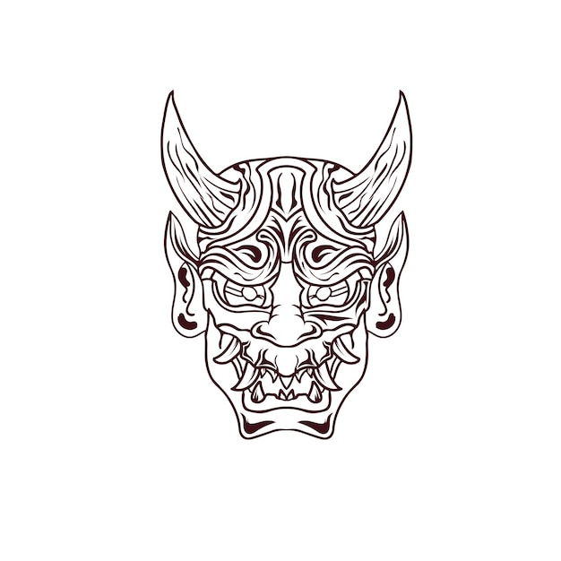 Hannya, el demonio japonés tradicional, ilustración de máscara oni y diseño de camiseta