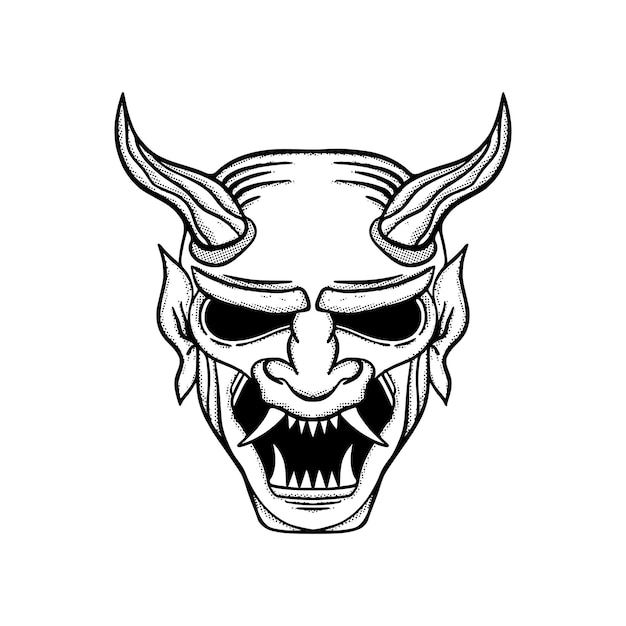 Hannya máscara Ilustración dibujado a mano dibujos animados boceto lineart estilo vintage vector