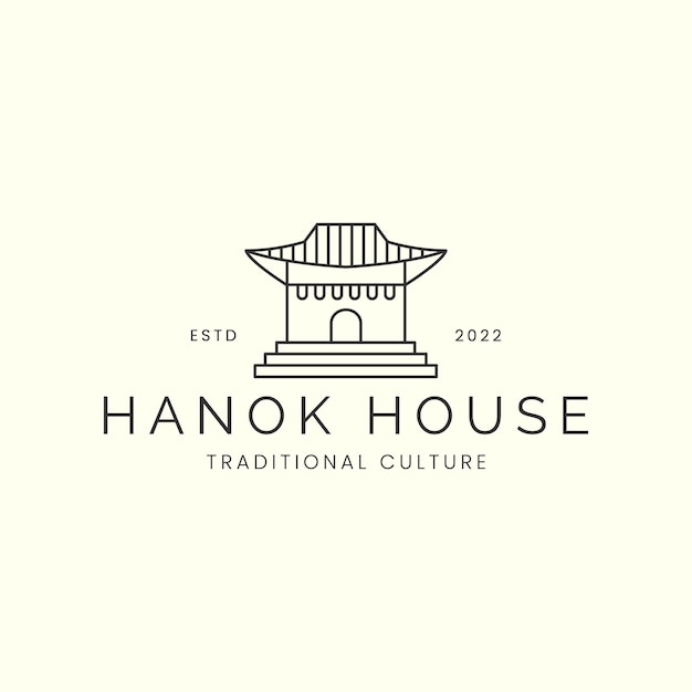 Hanok house line art vector logo ilustración diseño arquitectura tradicional coreana