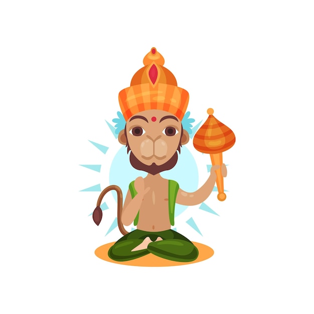 Hanuman dios indio líder del ejército de monos vector de dibujos animados ilustración aislada sobre un fondo blanco