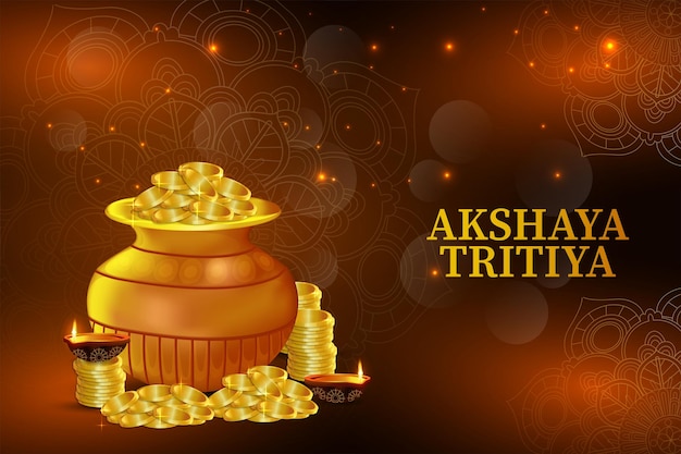 Happy akshaya tritiya creativo bote de monedas de oro