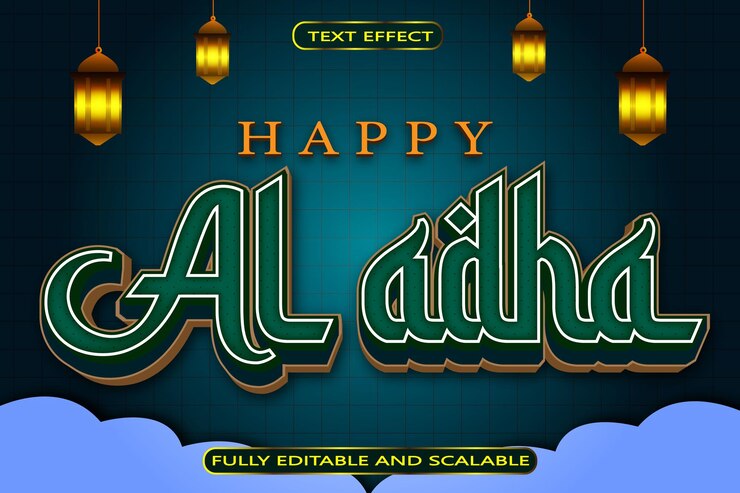 Vector happy al adha editable text effect 3 dimension relieve estilo moderno