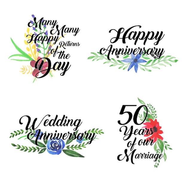 Happy anniversary logo collection con acuarela floral