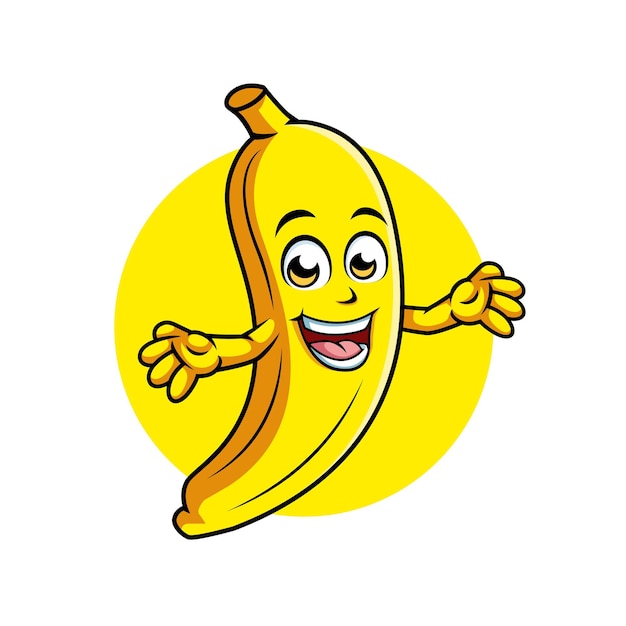 Happy Banana personaje de dibujos animados sorprendente pose mascota ilustración vectorial