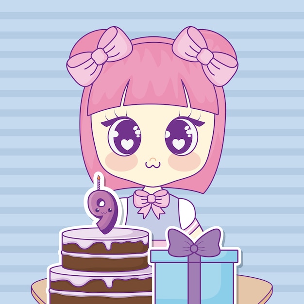 Vector happy birthdaydesign con chica de anime kawaii