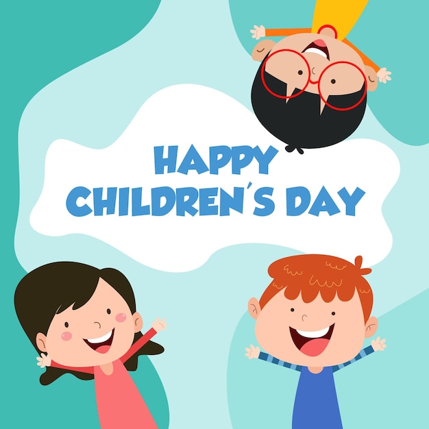 Happy Children Day Character Flat Cartoon Vector Plantilla Diseño Ilustración