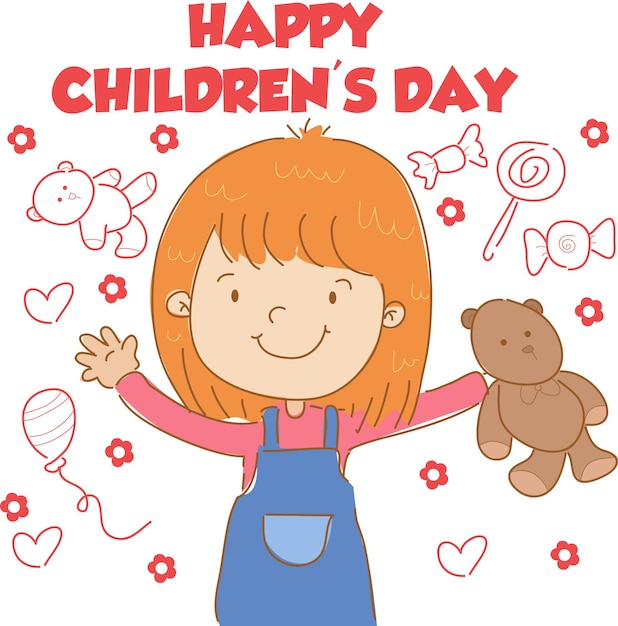 Happy children day character flat cartoon vector plantilla diseño ilustración