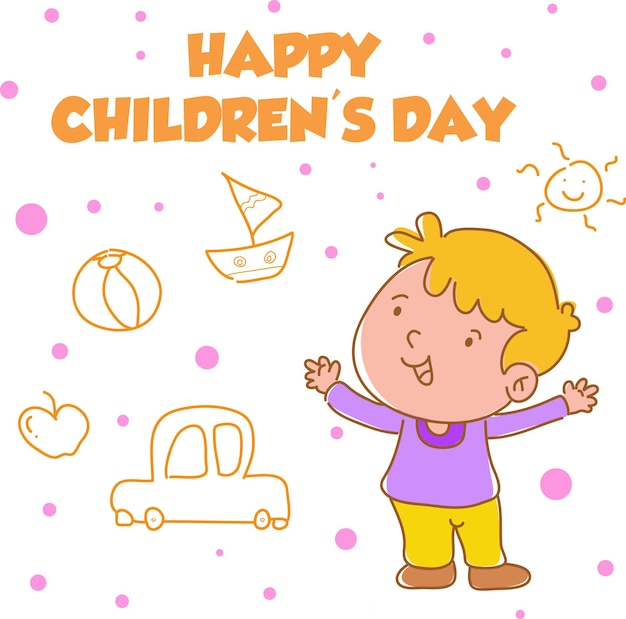 Happy children day character flat cartoon vector plantilla diseño ilustración