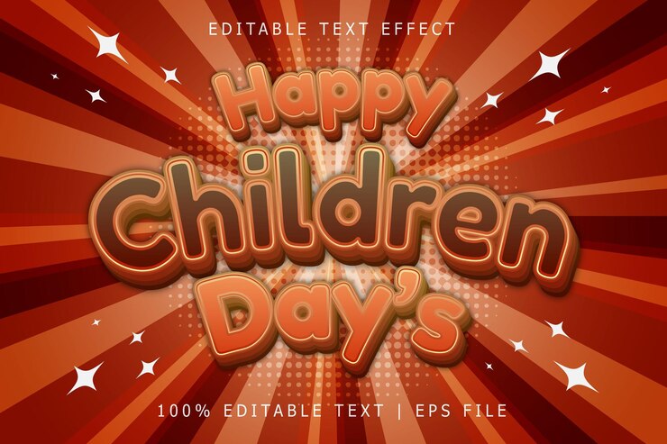 Vector happy children days editable text effect 3 dimension relieve estilo moderno