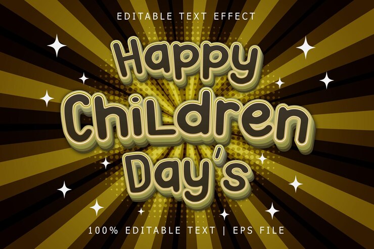Vector happy children days editable text effect 3 dimension relieve estilo moderno
