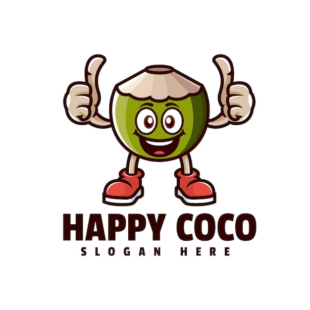 Happy Coco Mascote Ilustración amplificador Logotipo del personaje