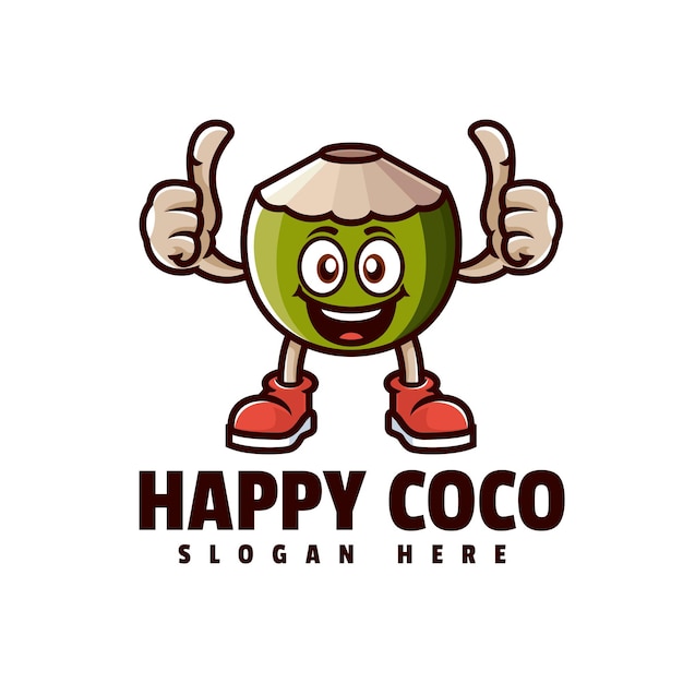 Vector happy coco mascote ilustración amplificador logotipo del personaje