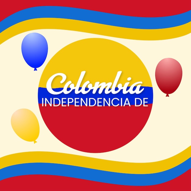 Happy Colombia Independencia De Yellow Blue Red Background Social Media Design Banner Free Vector