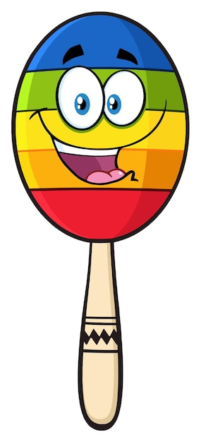 Happy colorful mexican maracas cartoon mascot character vector ilustración