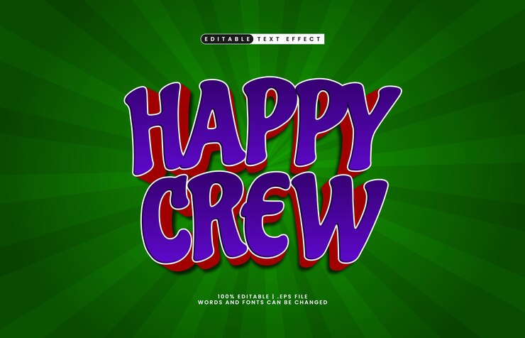 Vector happy crew efecto de texto editable con un dibujo animado y estilo de texto para niños