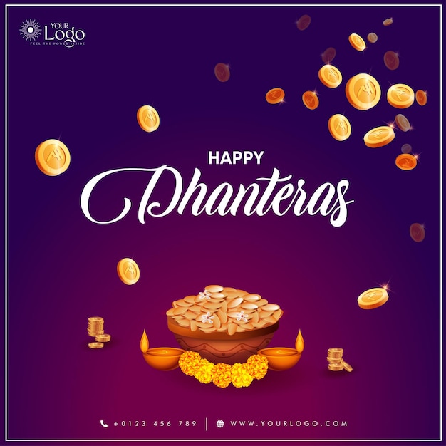 Happy Dhanteras Post design, Diseño de publicación en redes sociales para Dhanteras