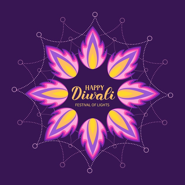 Happy Diwali calligraphy hand lettering with colorful mandala Festival hindú tradicional de luces tipografía poster Plantilla vectorial fácil de editar para banner flyer pegatina postal tarjeta de felicitación