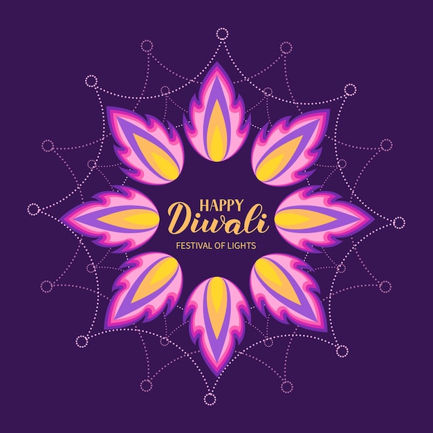 Happy diwali calligraphy hand lettering with colorful mandala festival hindú tradicional de luces tipografía poster plantilla vectorial fácil de editar para banner flyer pegatina postal tarjeta de felicitación