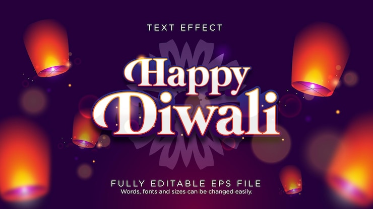 Vector happy diwali celebration plantilla de tipo de fuente de efecto de texto del festival indio