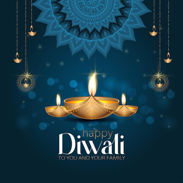 Happy Diwali es la alegre celebración del Festival Hindú de las Luces marcada por lámparas vibrantes.