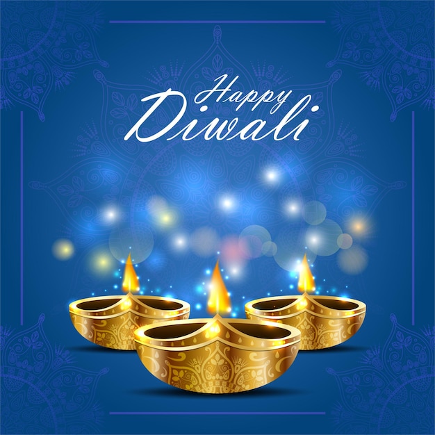 Happy diwali gold diya lámparas luz plantilla de redes sociales marco púrpura cartel del festival festivo de la india