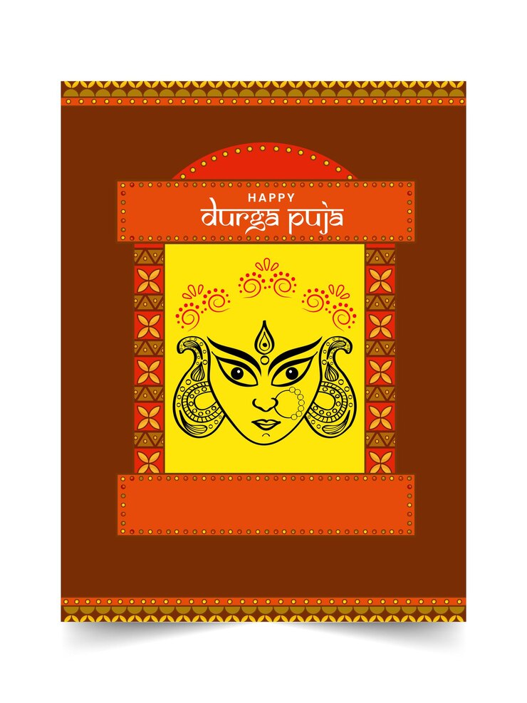 Vector happy durga puja celebration tarjeta de felicitación con la diosa creativa durga face
