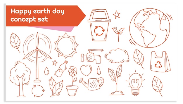 Happy Earth Day Concept Vector Icons Set (conjunto de íconos vectoriales para el Día de la Tierra)