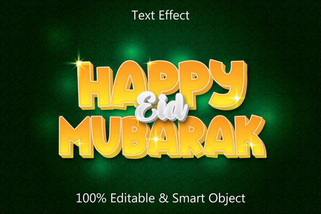 Happy eid mubarak editable text effect 3 dimension relieve estilo moderno