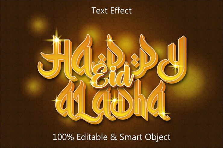 Vector happy eid mubarak editable text effect 3 dimension relieve estilo moderno