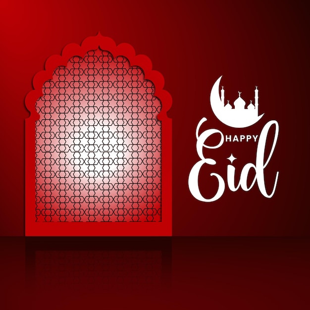Happy eid wishes con una hermosa imagen de diseño de fondo rojo