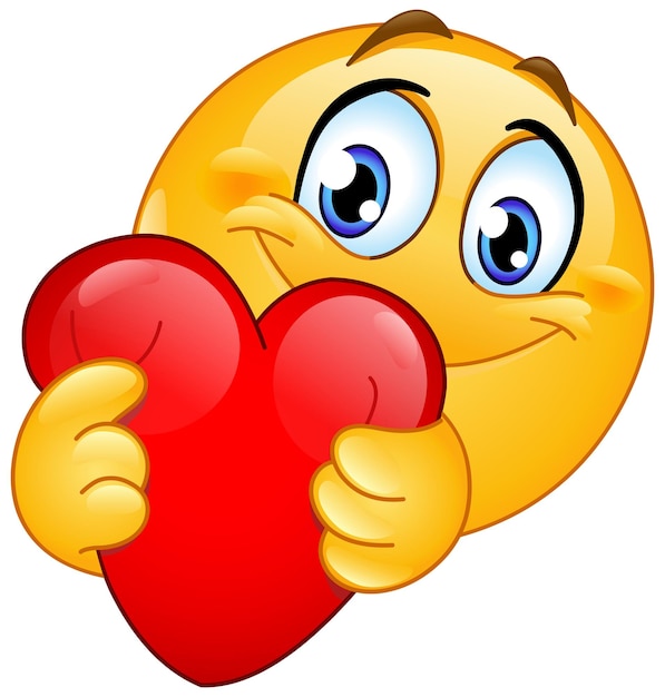 Happy Emoji Emoticon Hugging a Red Heart