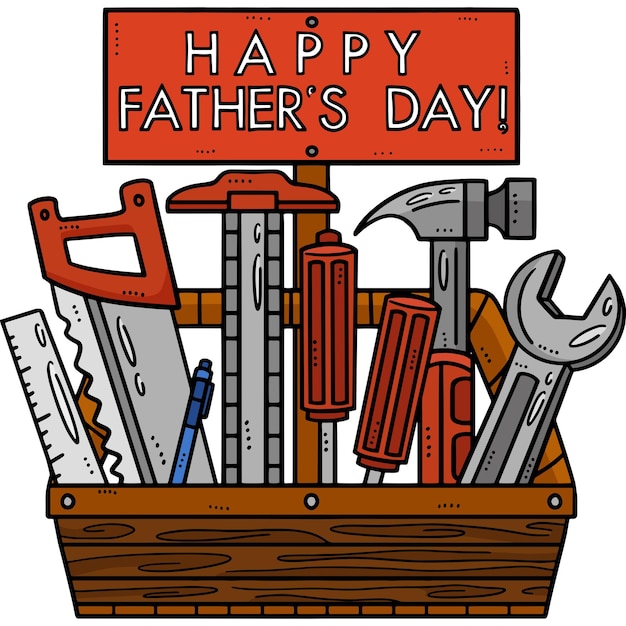 Happy Fathers Day Caja de herramientas Cartoon Color Clipart